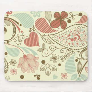 Cute Paisley Hearts & Flowers Retro Floral Mouse Pad