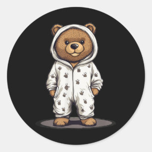 Cute Pajama Bear Outfit For Pajamas And Teddy Bear Classic Round Sticker