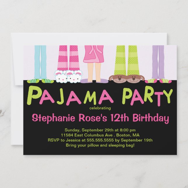 Cute Pajama Party Birthday Party Invitations (Front)