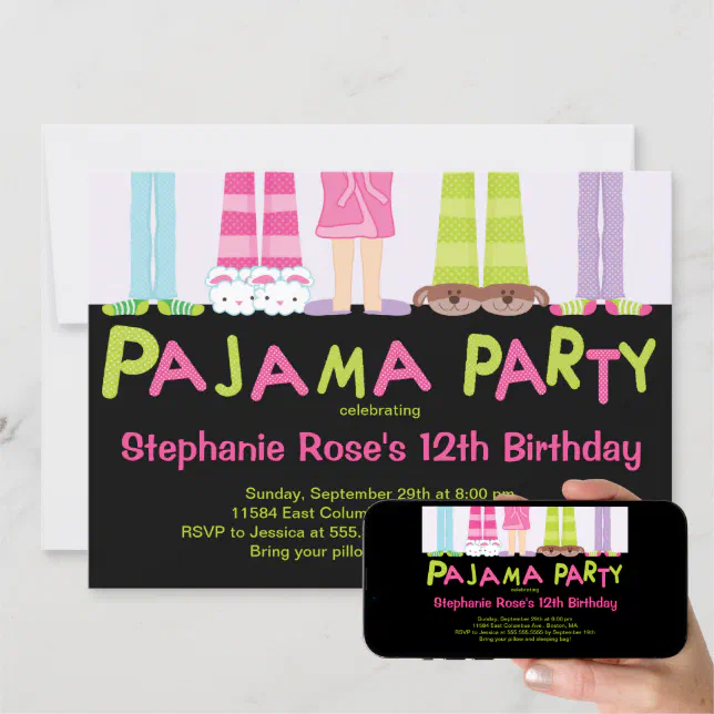 Cute Pajama Party Birthday Party Invitations | Zazzle