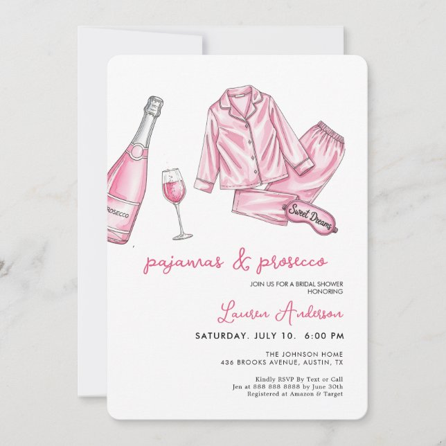 Cute Pajamas and Prosecco Bridal Shower  Invitation (Front)
