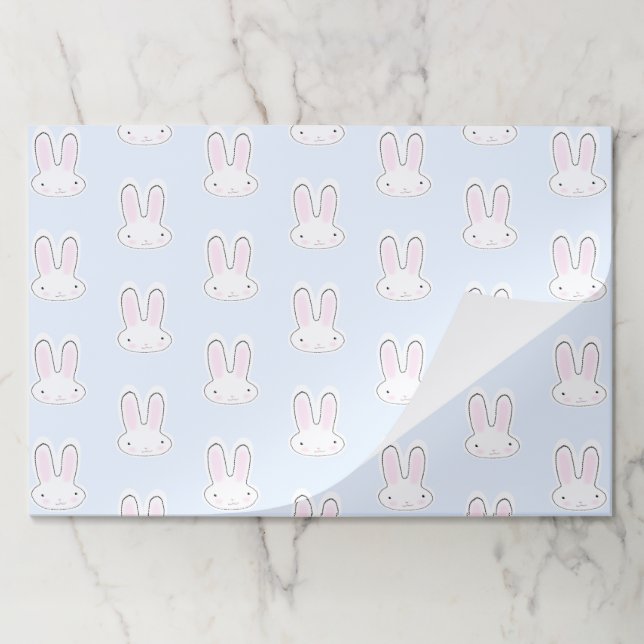 Cute pale blue Easter bunny pattern party placemat (Folded)
