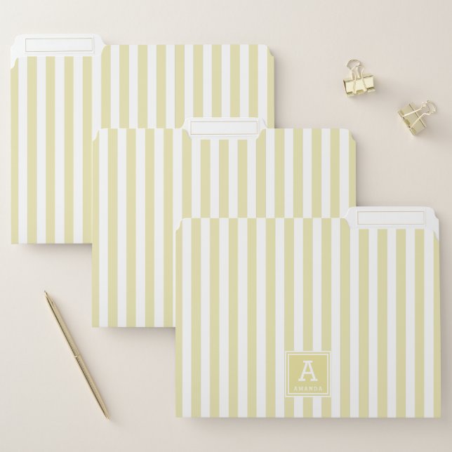 Cute Pale Goldenrod Stripes Monogrammed Initials File Folder (Set)