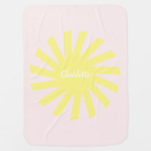 Cute pale pink yellow sun custom script name happy baby blanket