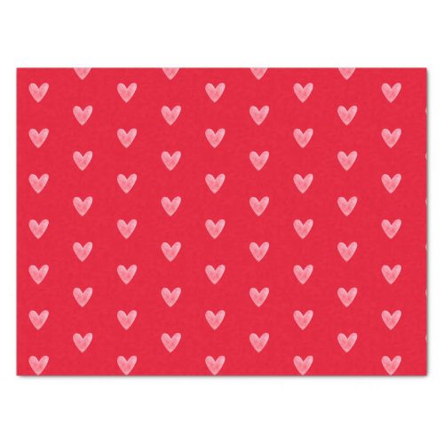 Cute Pale Watercolor Hearts Pattern on Red Tissue Paper