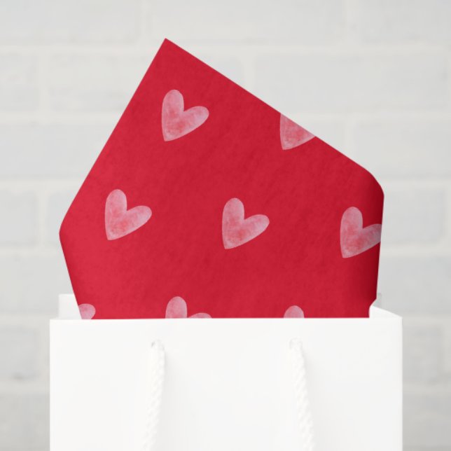 Cute Pale Watercolor Hearts Pattern on Red Tissue Paper (Gift Bag)
