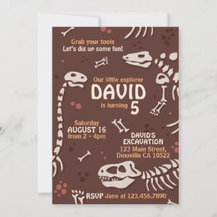 Cute Paleontology Dinosaur Bones Birthday Invite