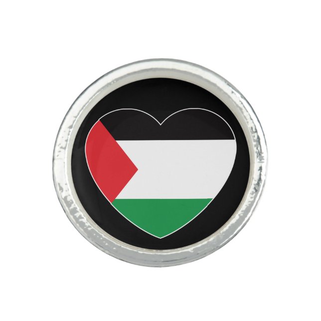 cute palestine flag heart graphic design ring (Front)