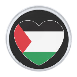 cute palestine flag heart graphic design silver finish lapel pin