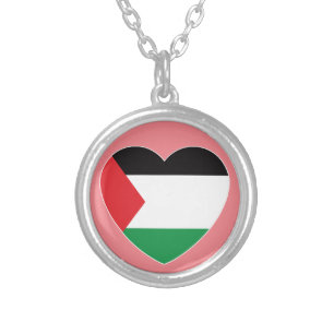 cute palestine flag heart graphic design silver plated necklace
