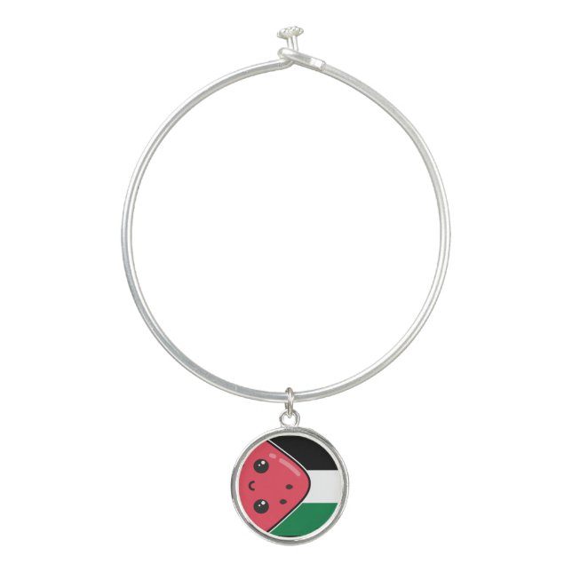 Cute Palestine flag with watermelon-Free Palestin  Bangle Bracelet (Front)