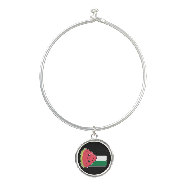 Cute Palestine flag with watermelon-Free Palestin  Bangle Bracelet (Front)