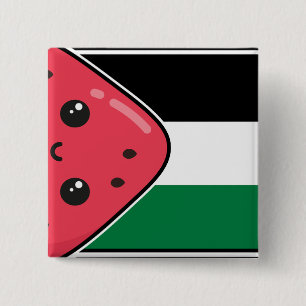 Cute Palestine flag with watermelon-Free Palestin Button