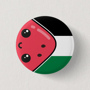 Cute Palestine flag with watermelon-Free Palestin Button