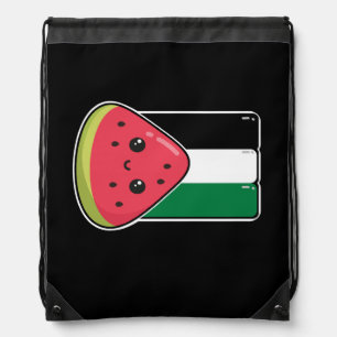 Cute Palestine flag with watermelon-Free Palestin Drawstring Bag