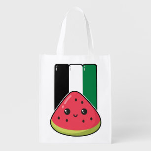Cute Palestine flag with watermelon-Free Palestin Grocery Bag