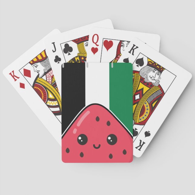 Cute Palestine flag with watermelon-Free Palestin  Poker Cards (Back)