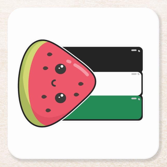 Cute Palestine flag with watermelon-Free Palestin  Square Paper Coaster (Front)