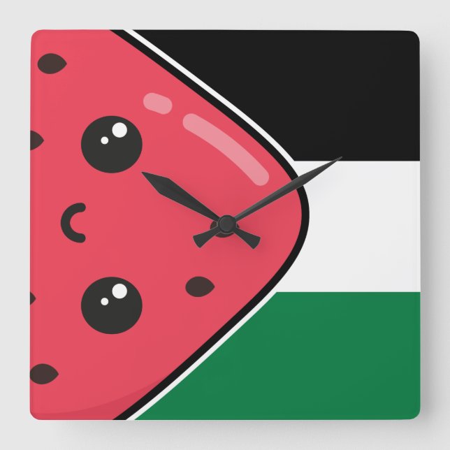 Cute Palestine flag with watermelon-Free Palestin  Square Wall Clock (Front)