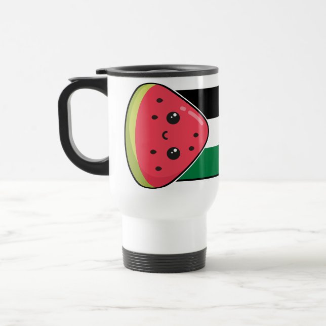 Cute Palestine flag with watermelon-Free Palestin  Travel Mug (Left)