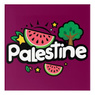 Cute Palestine word surrounded by watermelons tree Acrylic Print