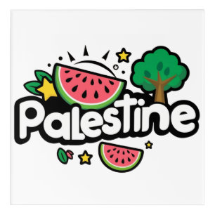 Cute Palestine word surrounded by watermelons tree Acrylic Print