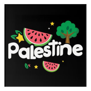 Cute Palestine word surrounded by watermelons tree Acrylic Print