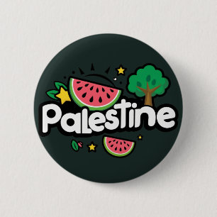 Cute Palestine word surrounded by watermelons tree Button