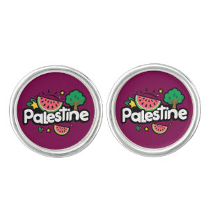 Cute Palestine word surrounded by watermelons tree Cufflinks