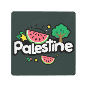 Cute Palestine word surrounded by watermelons tree Metal Print
