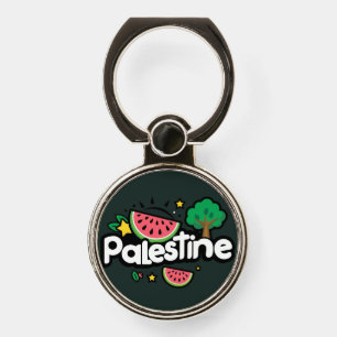 Cute Palestine word surrounded by watermelons tree Phone Ring Stand