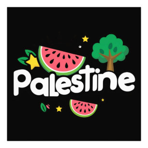 Cute Palestine word surrounded by watermelons tree Photo Print
