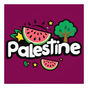 Cute Palestine word surrounded by watermelons tree Photo Print