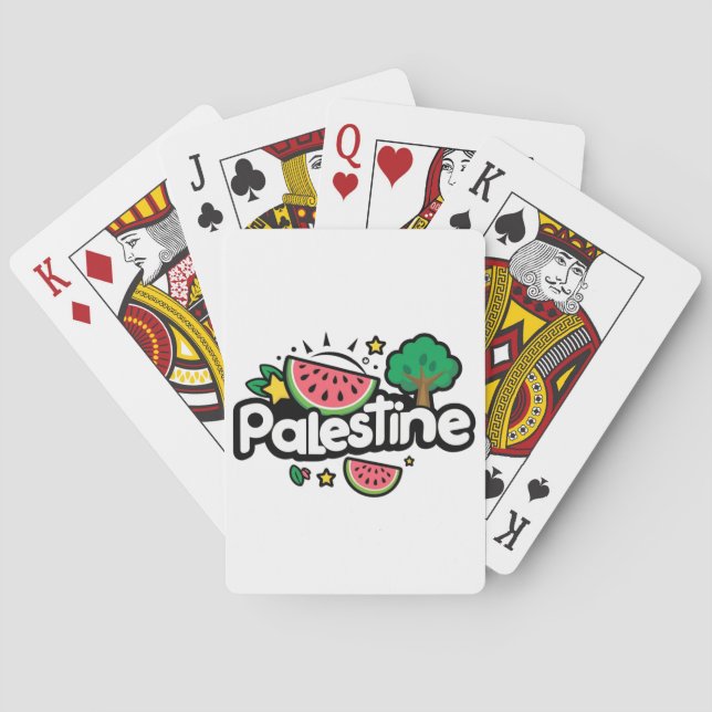 Cute Palestine word surrounded by watermelons tree Poker Cards (Back)