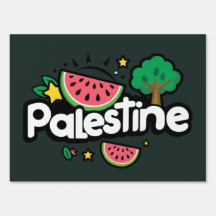 Cute Palestine word surrounded by watermelons tree Sign