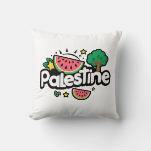 Cute Palestine word surrounded by watermelons tree Throw Pillow