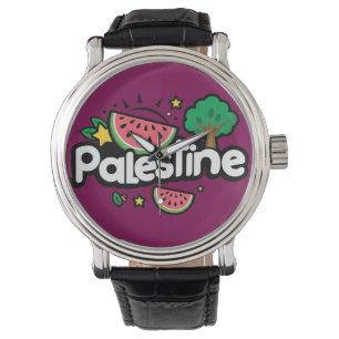 Cute Palestine word surrounded by watermelons tree Watch