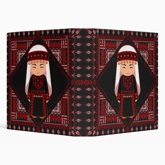 cute Palestinian girl Embroidery red tatreez   3 Ring Binder (Background)