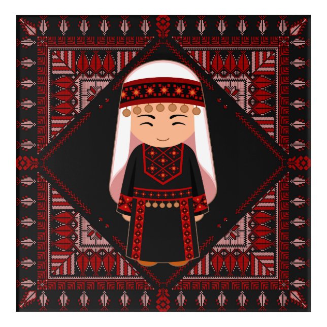 cute Palestinian girl Embroidery red tatreez   Acrylic Print (Front)