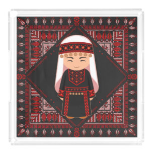 cute Palestinian girl Embroidery red tatreez   Acrylic Tray