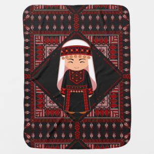 cute Palestinian girl Embroidery red tatreez   Baby Blanket