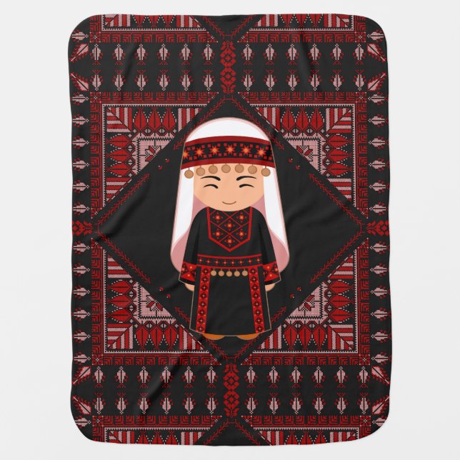 cute Palestinian girl Embroidery red tatreez   Baby Blanket (Front)