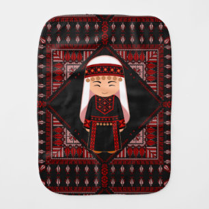 cute Palestinian girl Embroidery red tatreez   Baby Burp Cloth