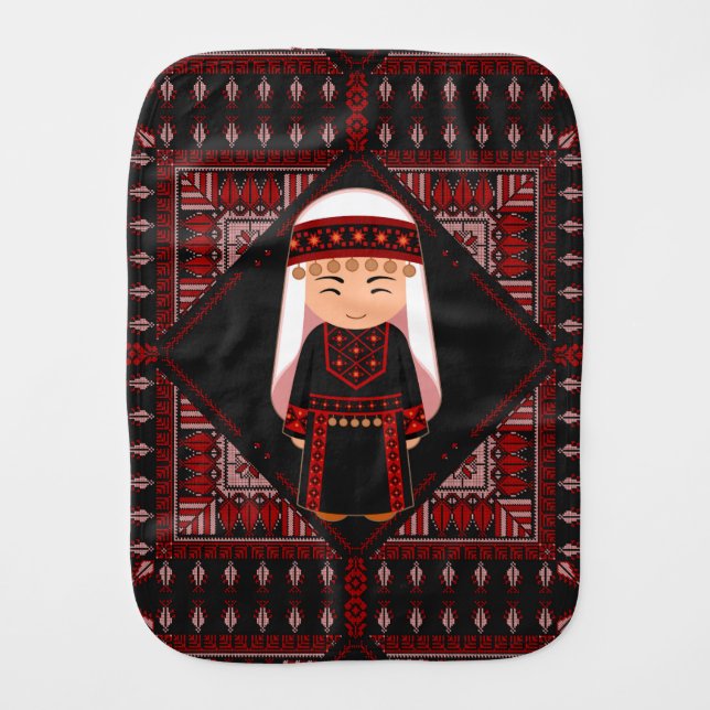 cute Palestinian girl Embroidery red tatreez   Baby Burp Cloth (Front)