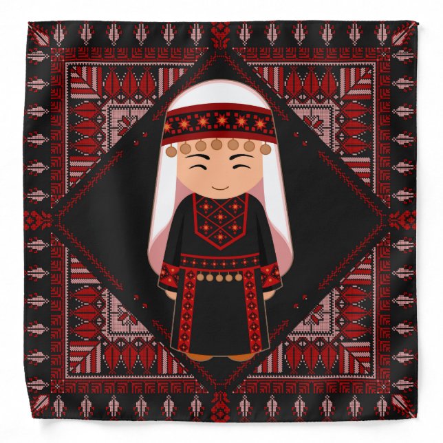 cute Palestinian girl Embroidery red tatreez   Bandana (Front)