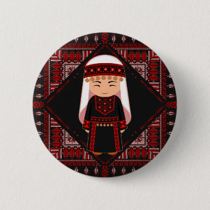 cute Palestinian girl Embroidery red tatreez Button