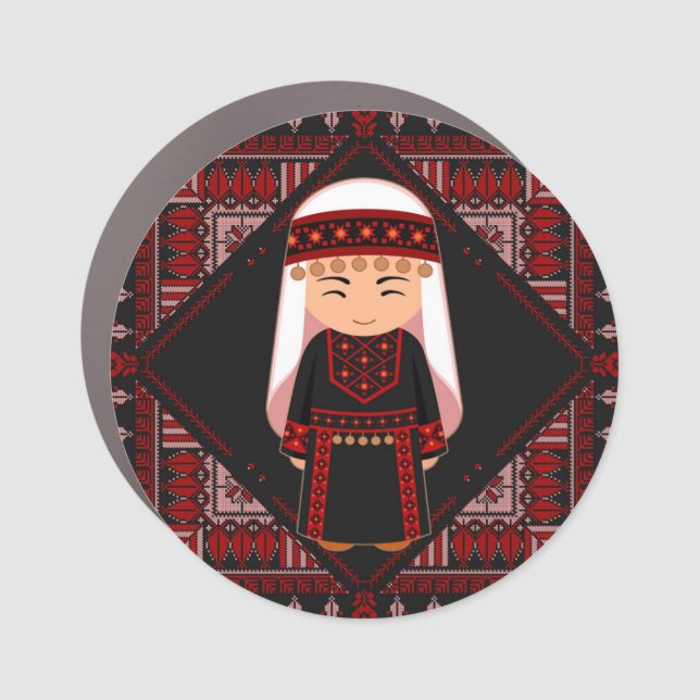 cute Palestinian girl Embroidery red tatreez   Car Magnet (Front)