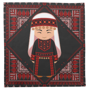cute Palestinian girl Embroidery red tatreez Cloth Napkin