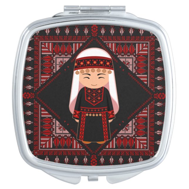 cute Palestinian girl Embroidery red tatreez   Compact Mirror (Front)