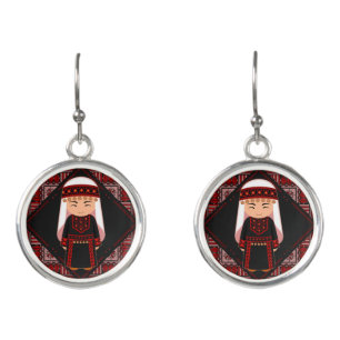 cute Palestinian girl Embroidery red tatreez Earrings